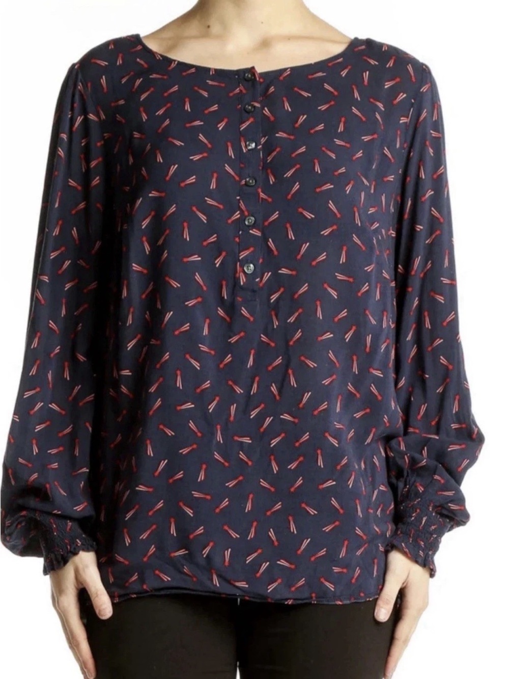 Boden FLAWED Kara Navy Shooting Star Blouse Women's SZ M/6 American 4th of July